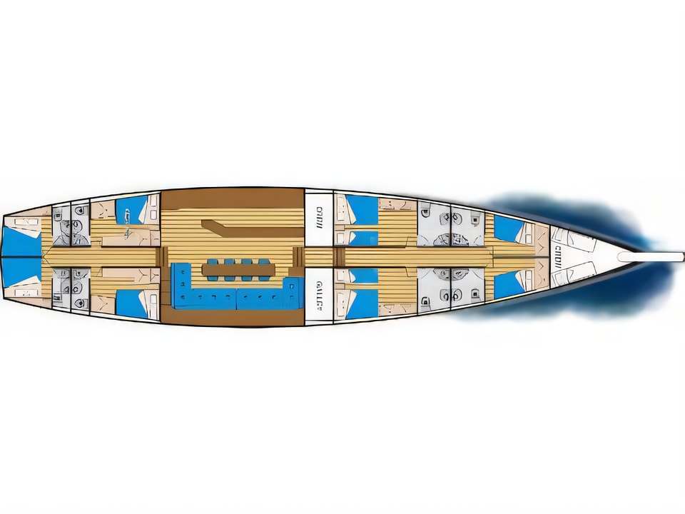 Layout of PERLA gulet or cruiser with 7 cabins Croatia yacht charter