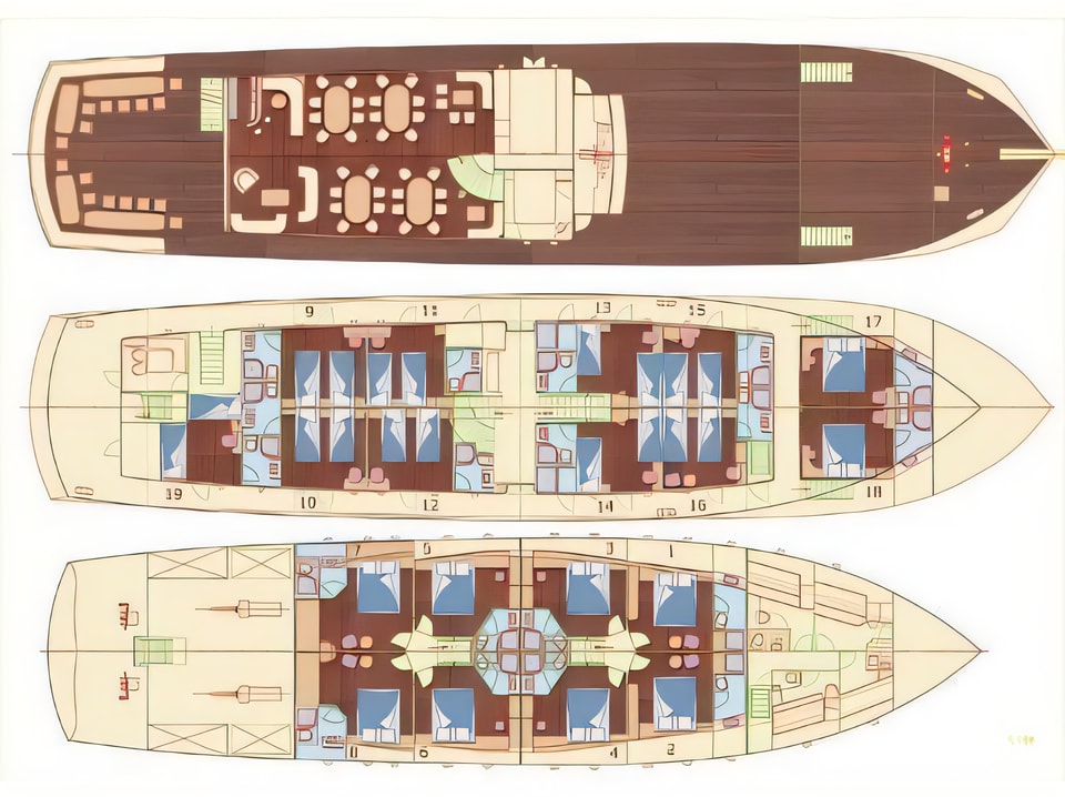 Layout of AMORENA motoryacht with 1 cabins Croatia yacht charter