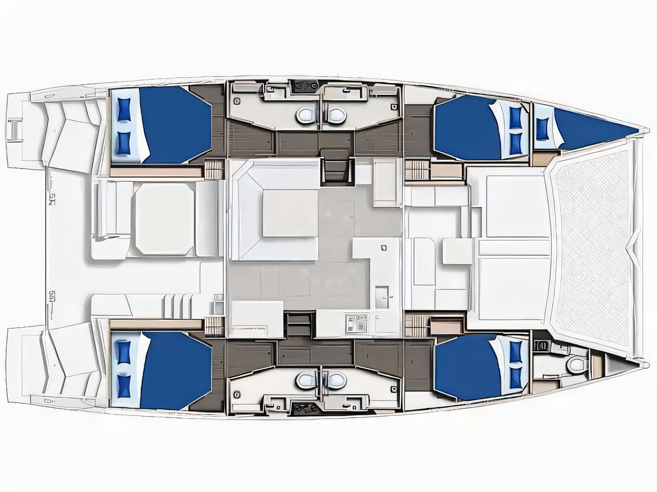 Interior of Sunsail 454L catamaran with 4 cabins Croatia yacht charter