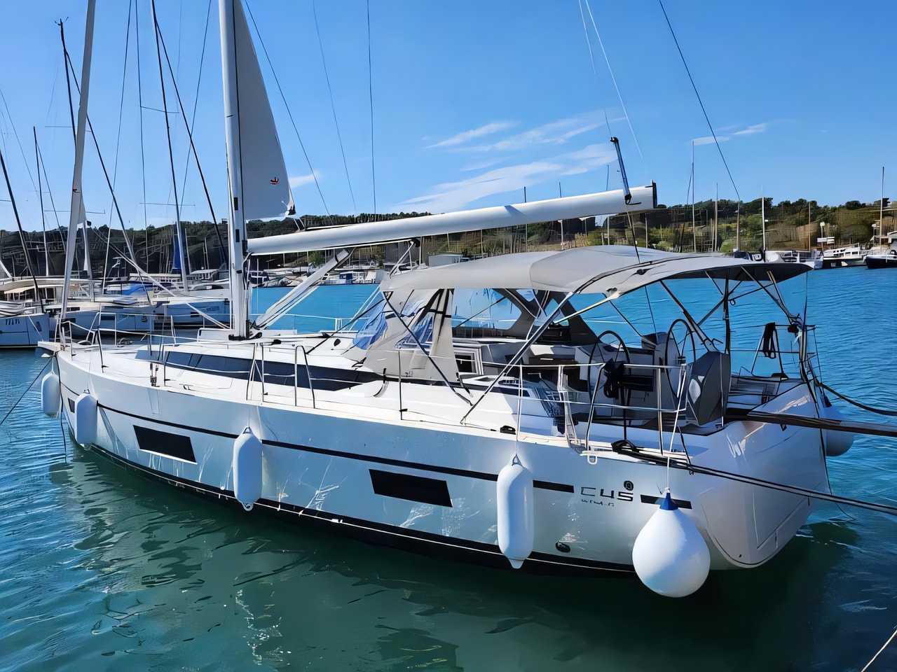 Exterior overview of Bavaria C45 Style sail boat for charter from Primosten Marina Kremik in the Kornati sailing area Croatia
