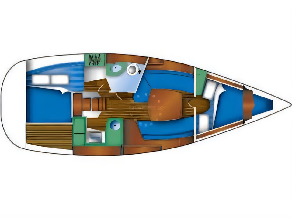 Layout of Sun Odyssey 32 sail boat with 2 cabins Croatia yacht charter