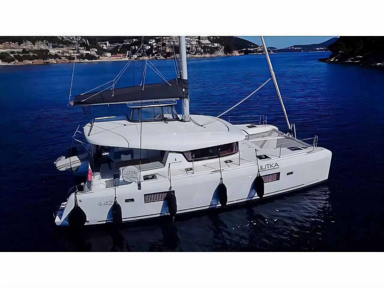 Exterior overview of Lagoon 42 catamaran for charter from Dubrovnik ACI Marina in the Dubrovnik sailing area Croatia