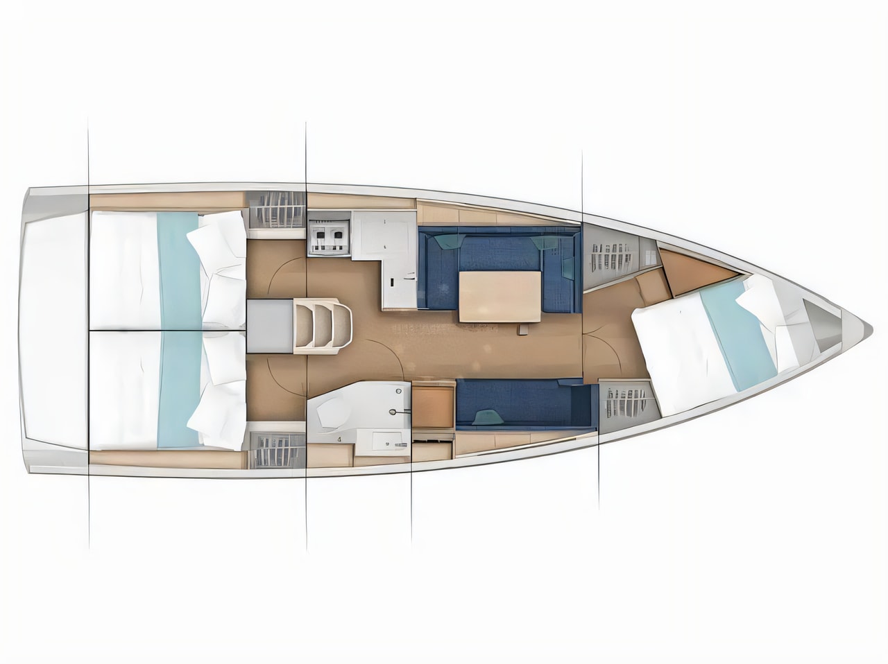 Interior of Sun Odyssey 380 sail boat with 3 cabins Croatia yacht charter
