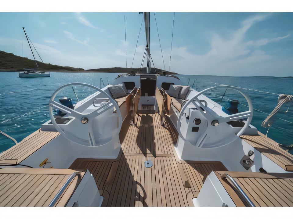 Exterior overview of Elan Impression 45.1 sail boat for charter from Biograd Kornati in the Zadar sailing area Croatia