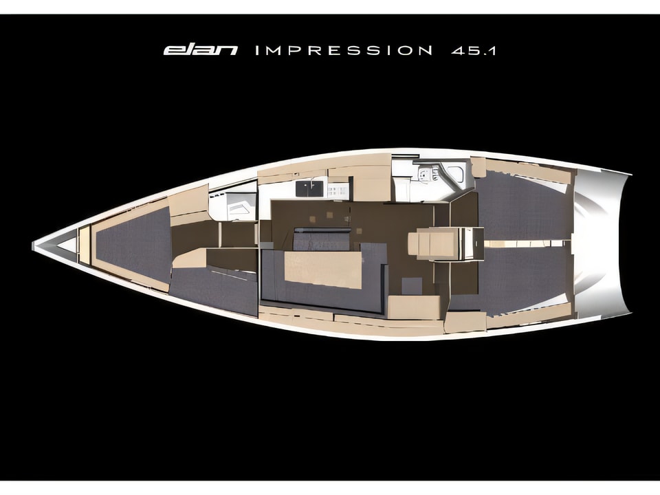 Layout of Elan Impression 45.1 sail boat with 4 cabins Croatia yacht charter