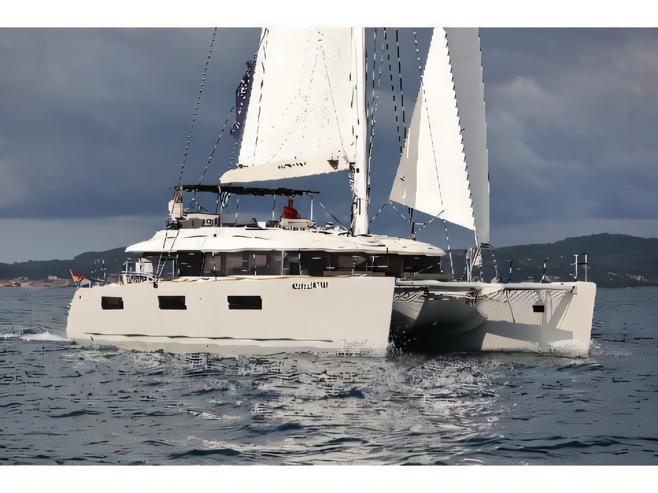 Exterior overview of Lagoon 620 catamaran for charter from Split Port in the Split sailing area Croatia
