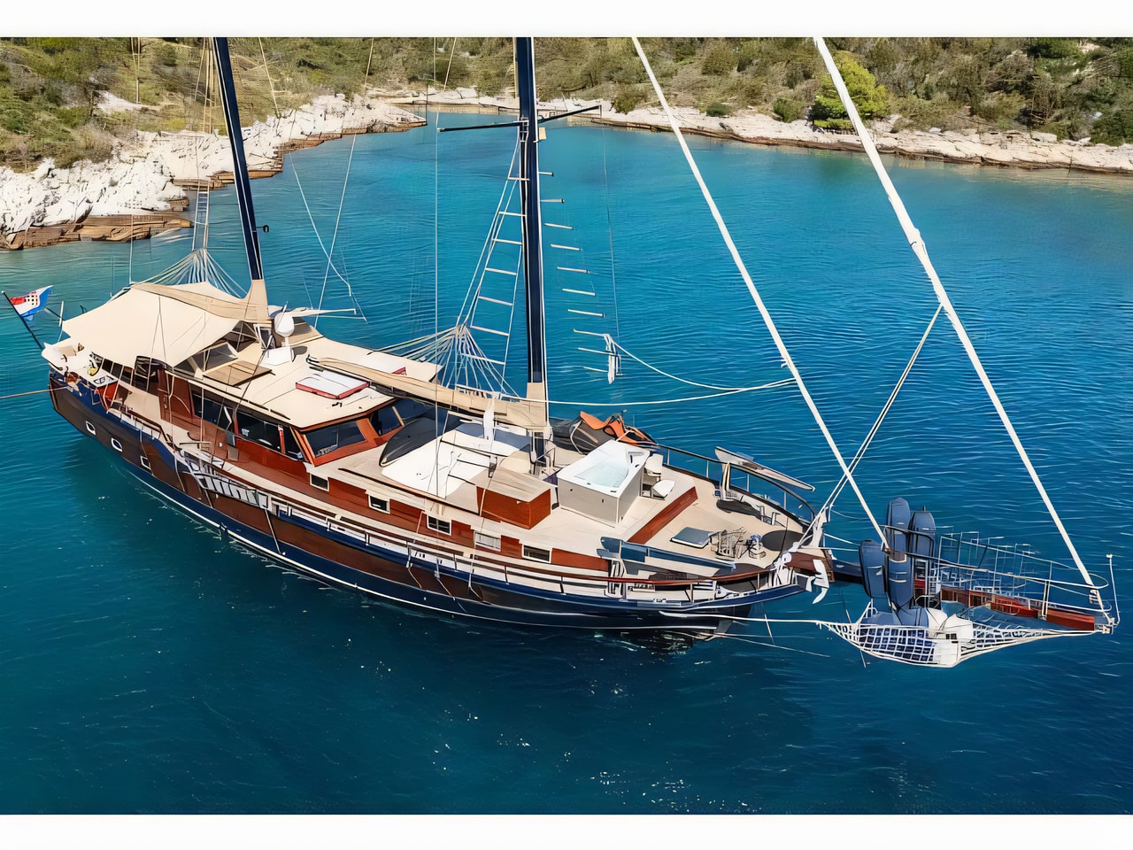 Exterior overview of Gulet Pacha gulet or cruiser for charter from Split Port in the Split sailing area Croatia