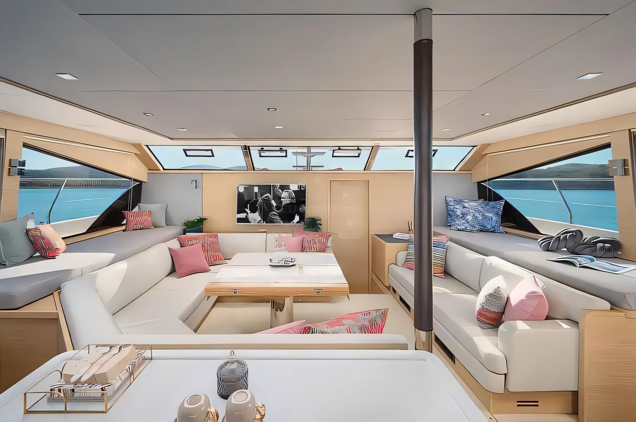 Layout of Aquila 54 power catamaran with 4 cabins Croatia yacht charter