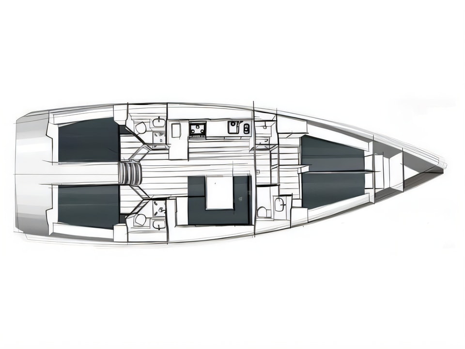Layout of Bavaria Cruiser 45 sail boat with 4 cabins Croatia yacht charter
