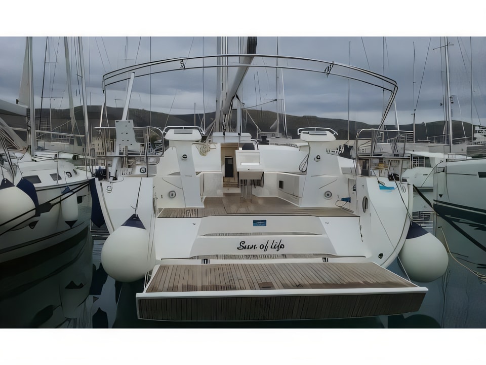 Exterior overview of Bavaria Cruiser 46 sail boat for charter from Primosten Marina Kremik in the Sibenik sailing area Croatia