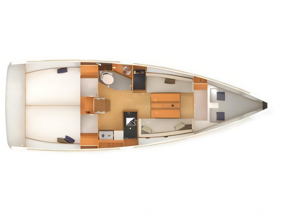 Layout of Sun Odyssey 349 sail boat with 3 cabins Croatia yacht charter