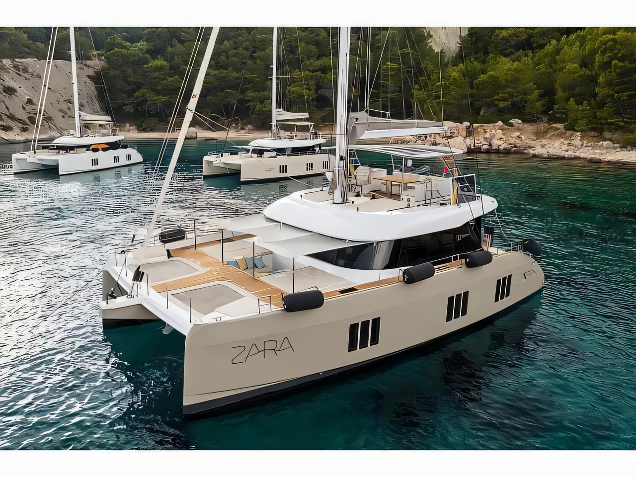 Exterior overview of Sunreef 50 catamaran for charter from Kastela Gomilica Marina in the Split sailing area Croatia