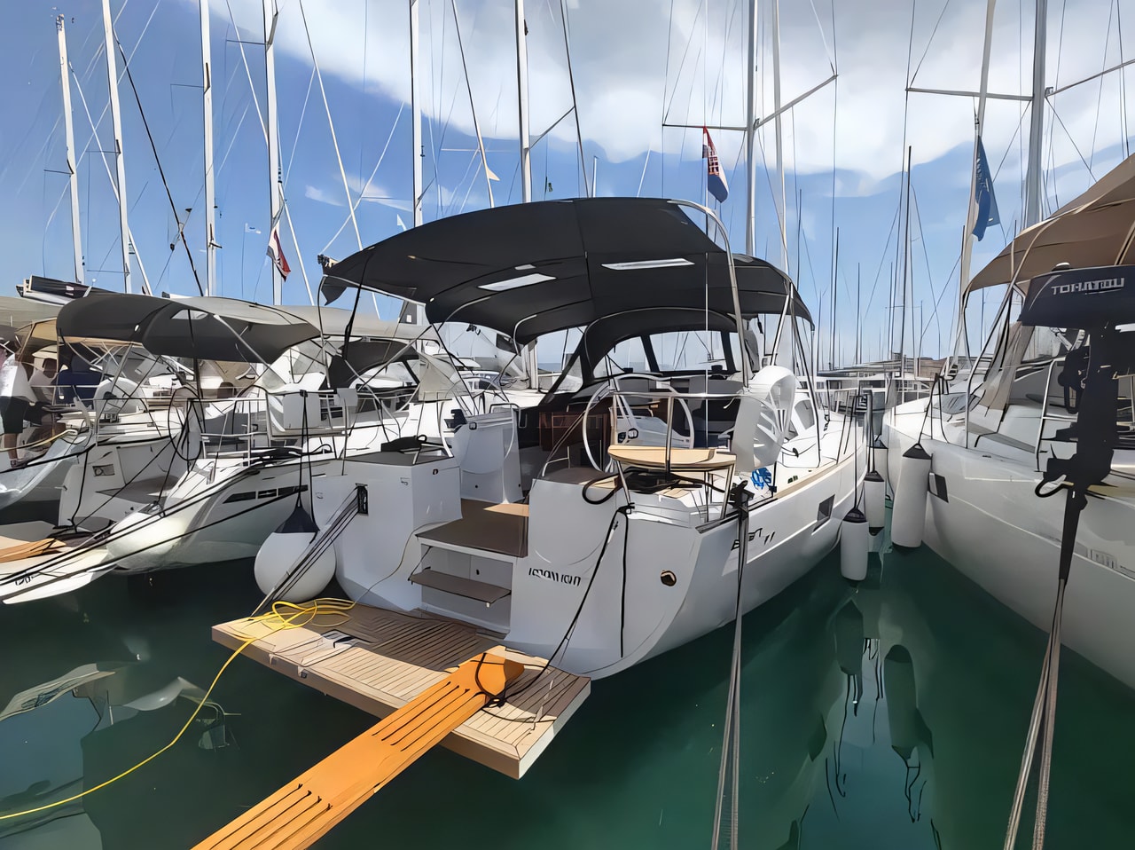 Exterior overview of Elan Impression 45.1 sail boat for charter from SCT Marina Trogir in the Split sailing area Croatia