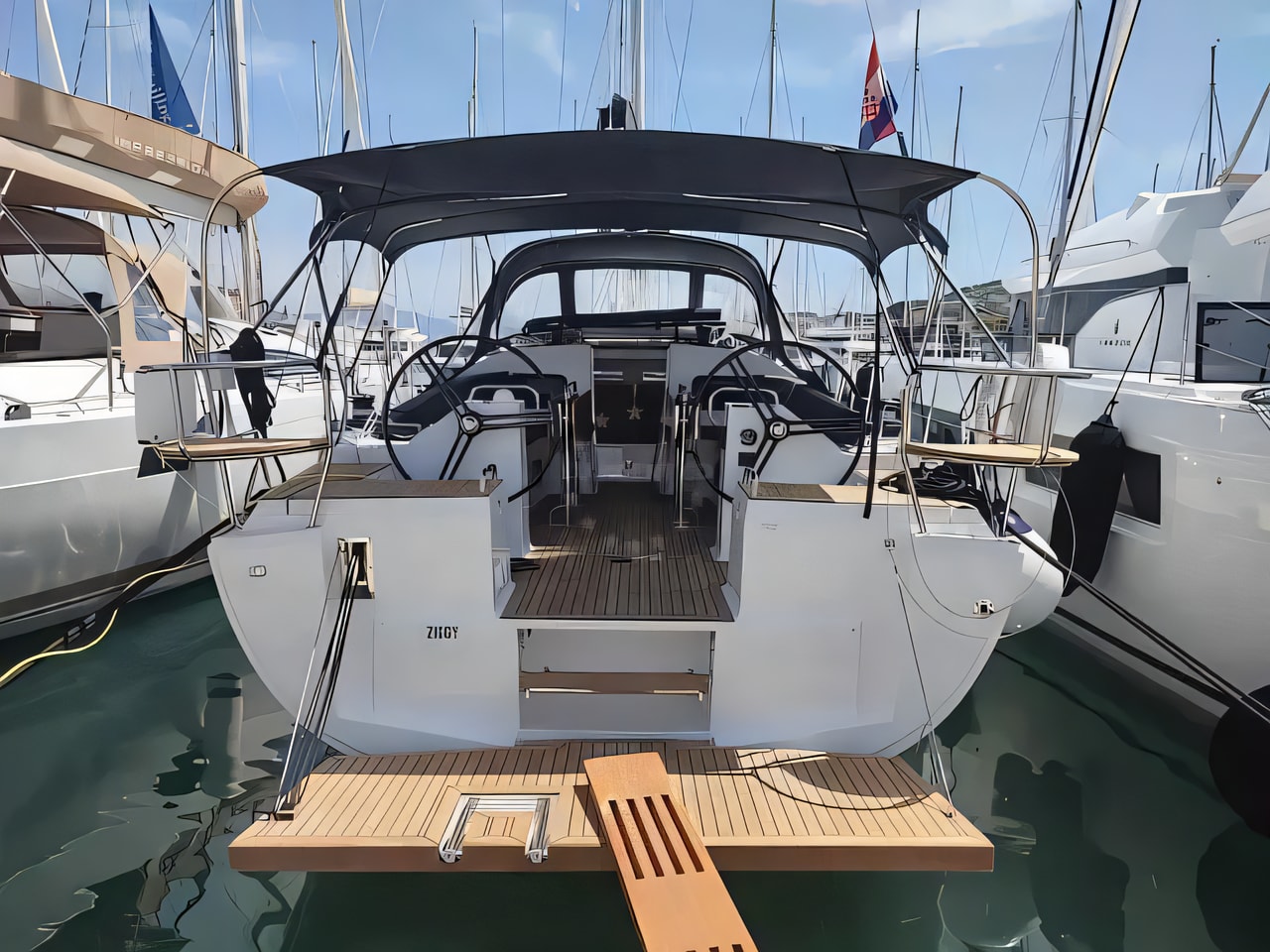 Exterior overview of Elan Impression 45.1 sail boat for charter from SCT Marina Trogir in the Split sailing area Croatia
