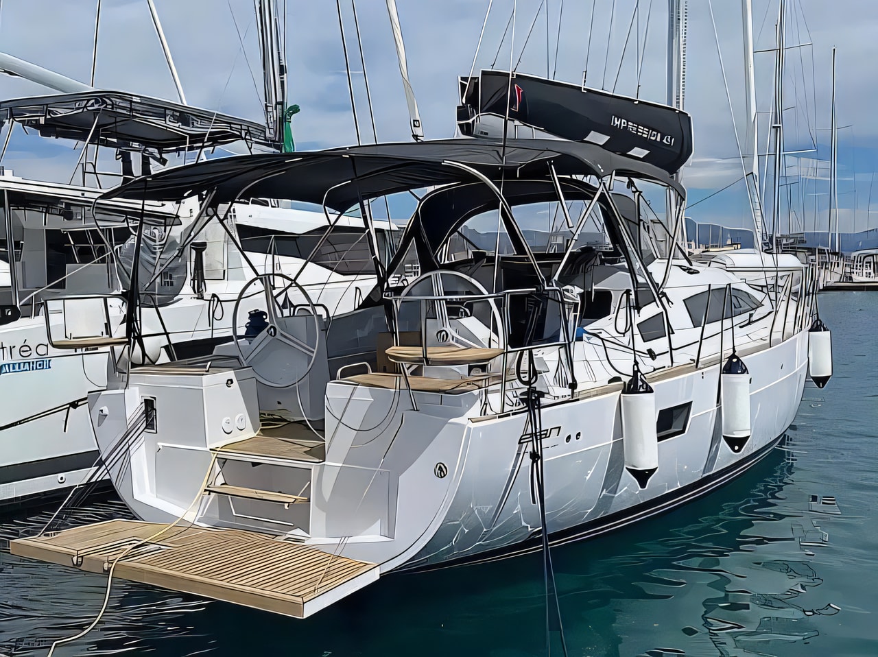 Exterior overview of Elan Impression 45.1 sail boat for charter from SCT Marina Trogir in the Split sailing area Croatia