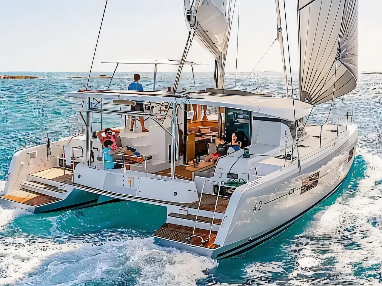 Exterior overview of Lagoon 42 catamaran for charter from SCT Marina Trogir in the Split sailing area Croatia