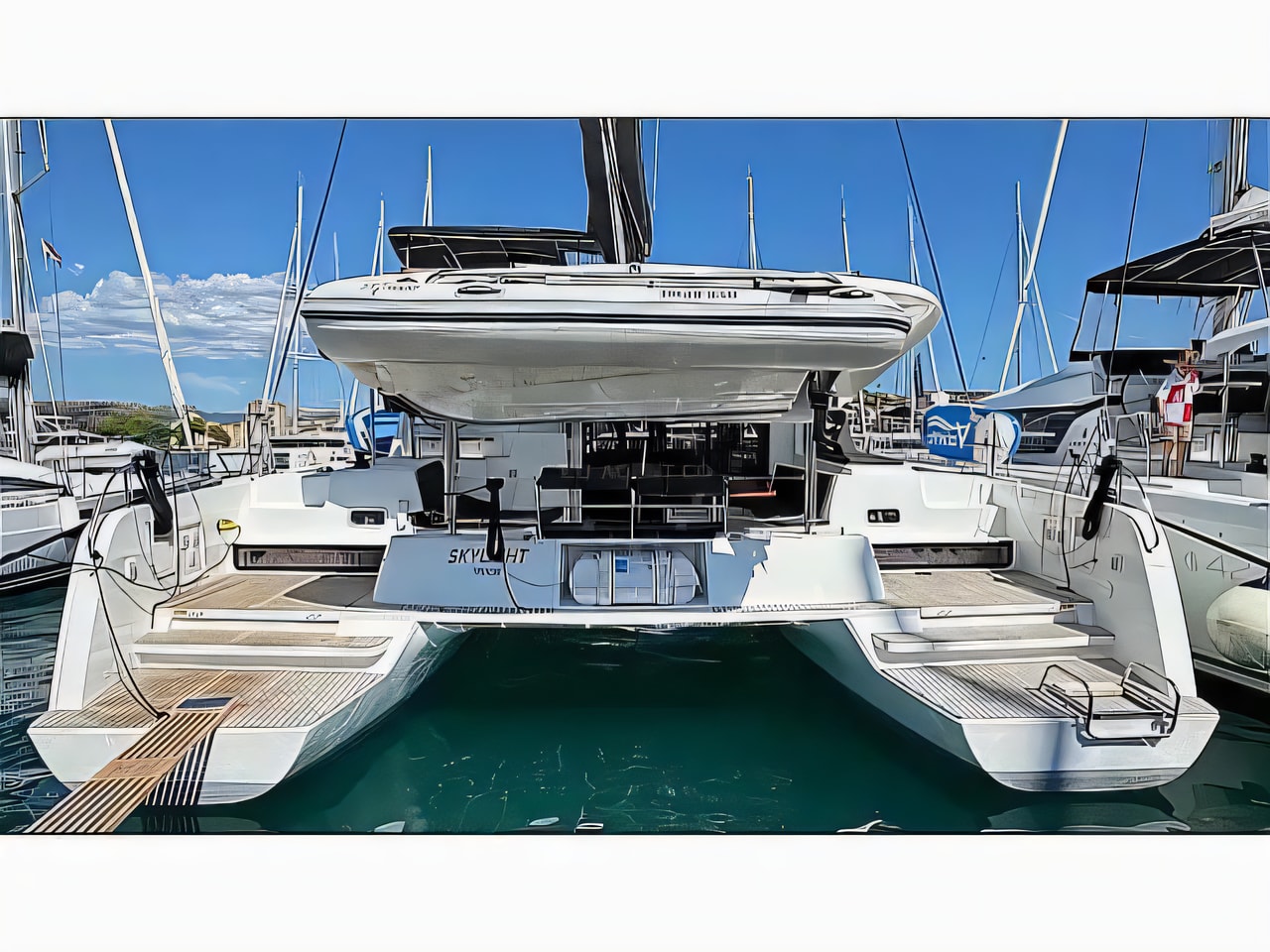 Exterior overview of Lagoon 42 catamaran for charter from SCT Marina Trogir in the Split sailing area Croatia
