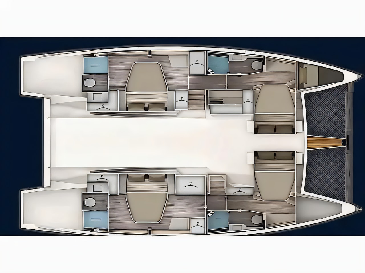 Interior of Aventura 45 catamaran with 4 cabins Croatia yacht charter