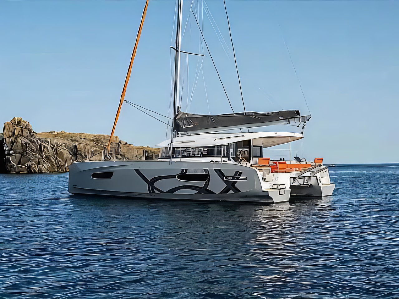 Exterior overview of Excess 14 catamaran for charter from Seget Donji Marina Baotic in the Split sailing area Croatia