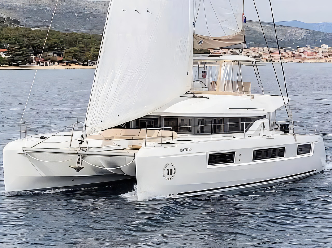 Exterior overview of Lagoon 50 catamaran for charter from SCT Marina Trogir in the Split sailing area Croatia