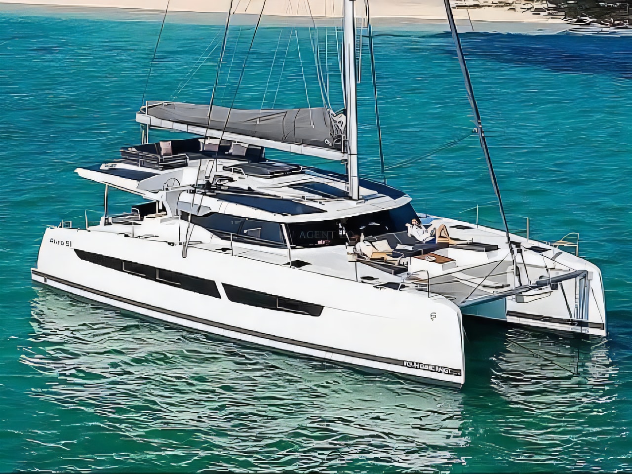 Exterior overview of Aura 51 catamaran for charter from Seget Donji Marina Baotic in the Split sailing area Croatia