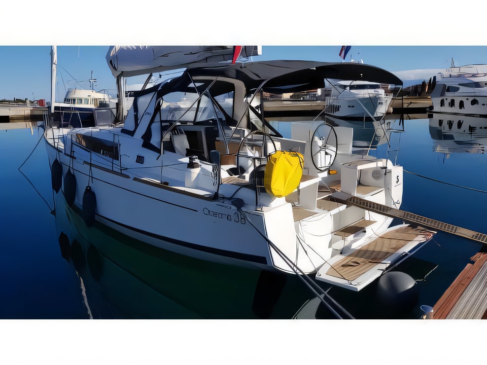 Exterior overview of Oceanis 38.1 sail boat for charter from Biograd Marina Kornati in the Kornati sailing area Croatia