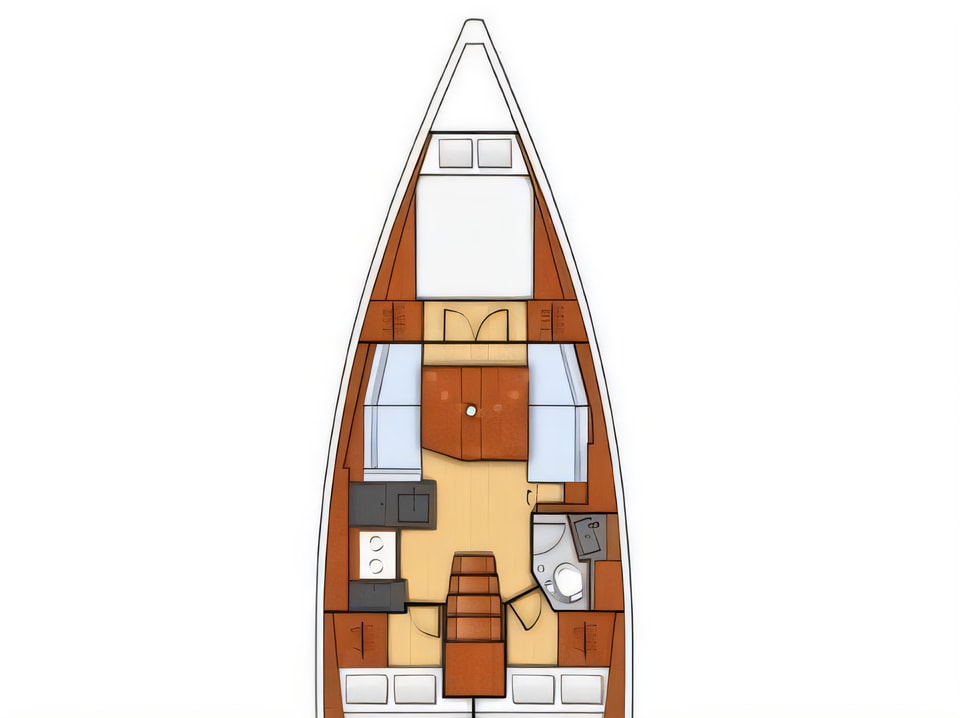 Layout of Oceanis 38.1 sail boat with 3 cabins Croatia yacht charter