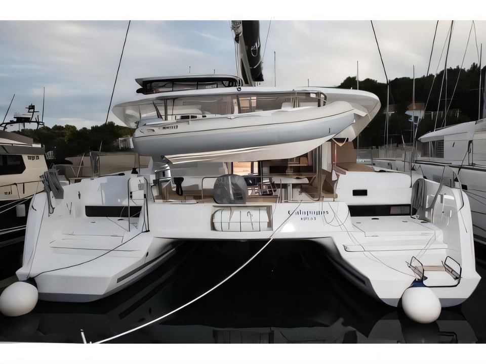 Exterior overview of Lagoon 42 catamaran for charter from Solta Rogac in the Split sailing area Croatia