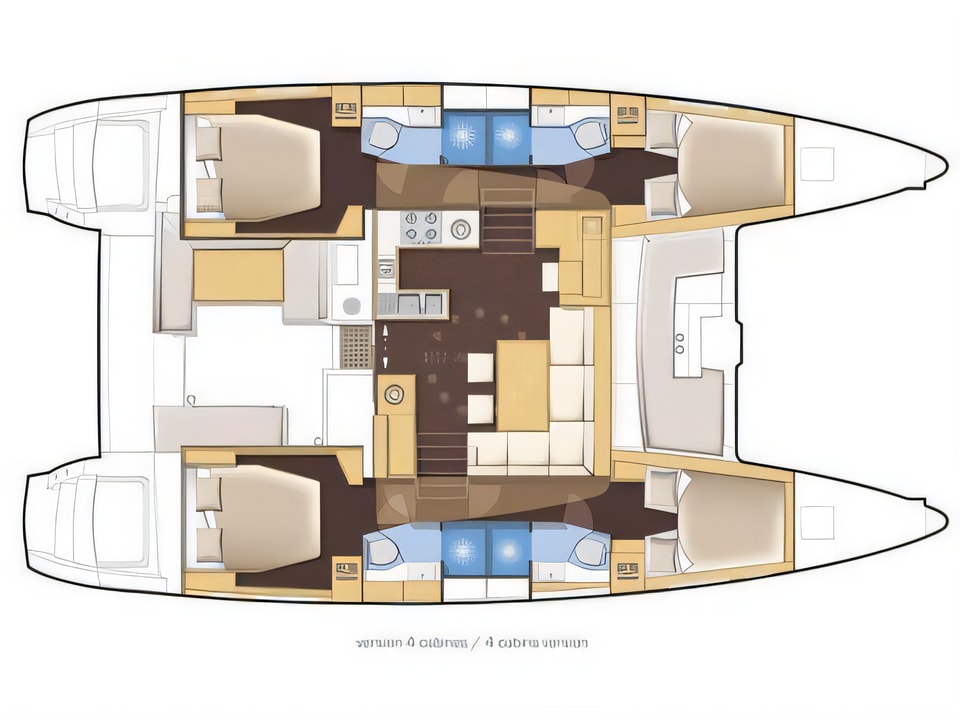 Lagoon 450 Flybridge yacht layout 4 cabins Croatia charter