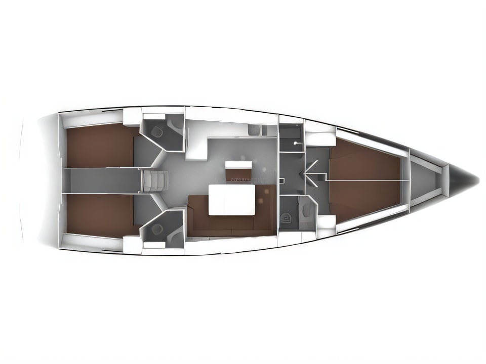 Layout of Bavaria Cruiser 46 sail boat with 4 cabins Croatia yacht charter