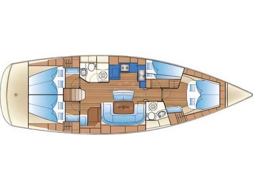 Layout of Bavaria 46 Cruiser sail boat with 4 cabins Croatia yacht charter