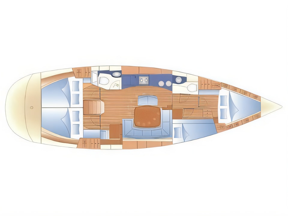 Layout of Bavaria 46 Cruiser sail boat with 4 cabins Croatia yacht charter