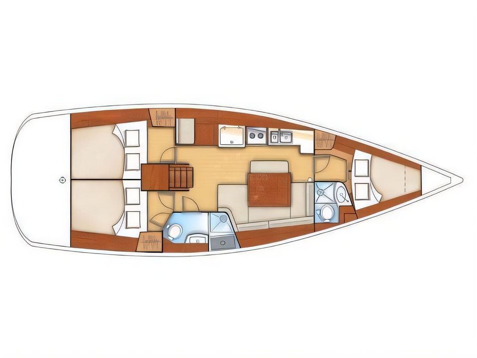 Layout of Beneteau Oceanis 40 sail boat with 3 cabins Croatia yacht charter