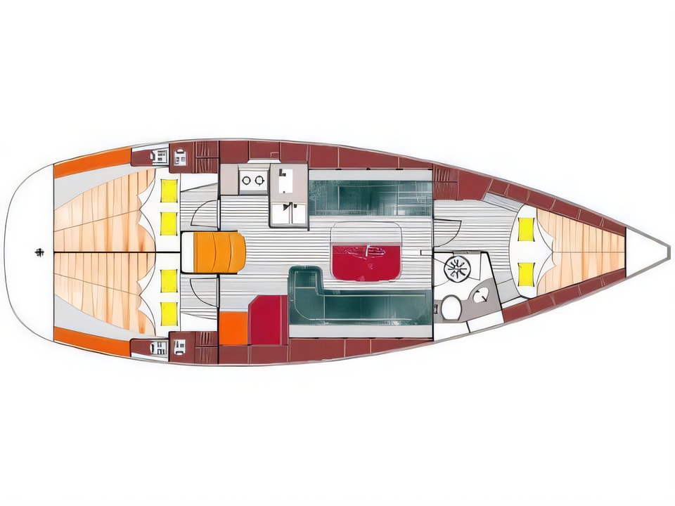Layout of Bavaria 37 Cruiser sail boat with 3 cabins Croatia yacht charter