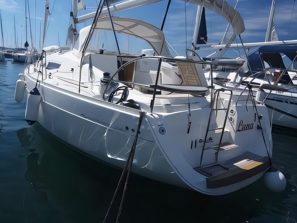 Exterior overview of Elan 344 sail boat for charter from Krk Marina Punat in the Istria / Kvarner sailing area Croatia