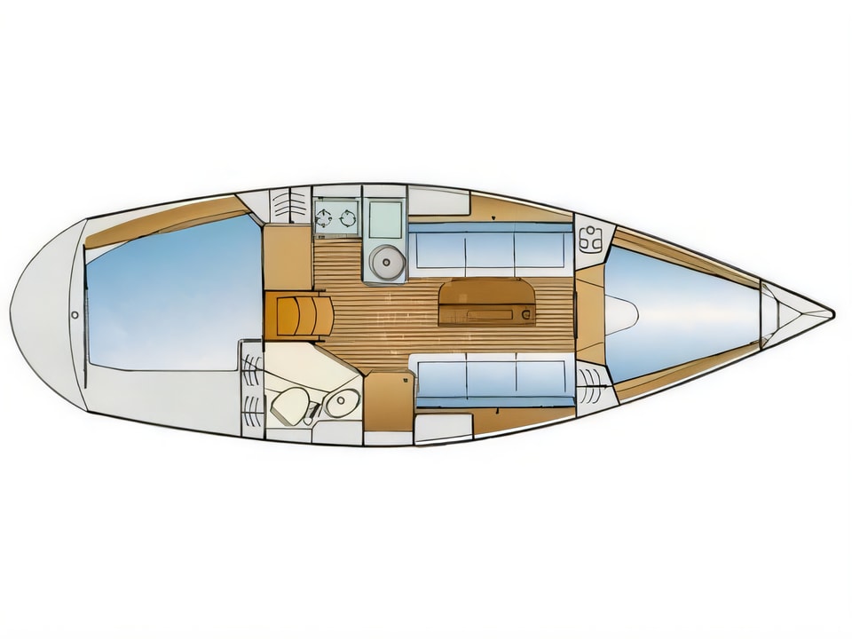 Layout of Bavaria 33 Cruiser sail boat with 2 cabins Croatia yacht charter