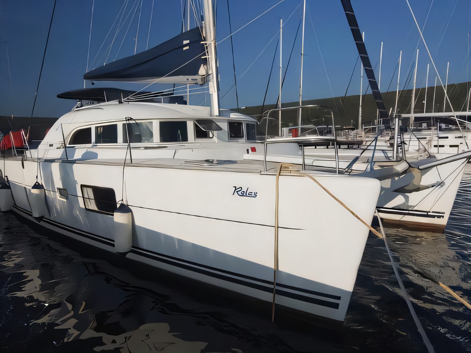 Exterior overview of Lagoon 380 S2 (4+2 cab) catamaran for charter from Krk Marina Punat in the Istria / Kvarner sailing area Croatia