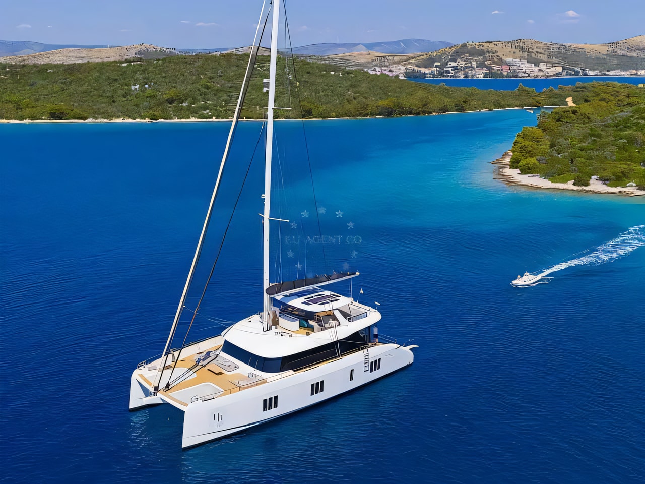 Exterior overview of Sunreef 80 catamaran for charter from Sibenik Marina Mandalina in the Kornati sailing area Croatia