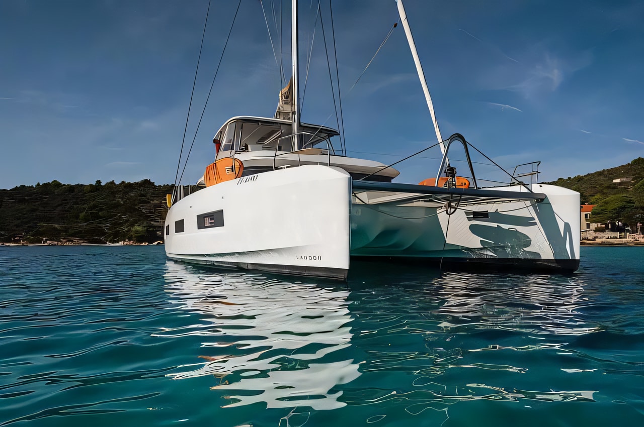 Exterior overview of Lagoon 55 (4+2) catamaran for charter from SCT Marina Trogir in the Split sailing area Croatia