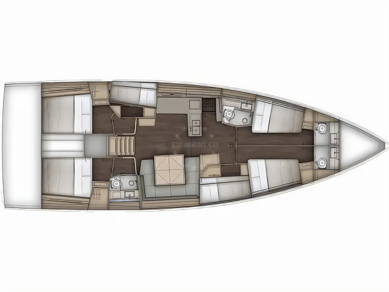 Interior of Dufour 54 sail boat with 6 cabins Croatia yacht charter