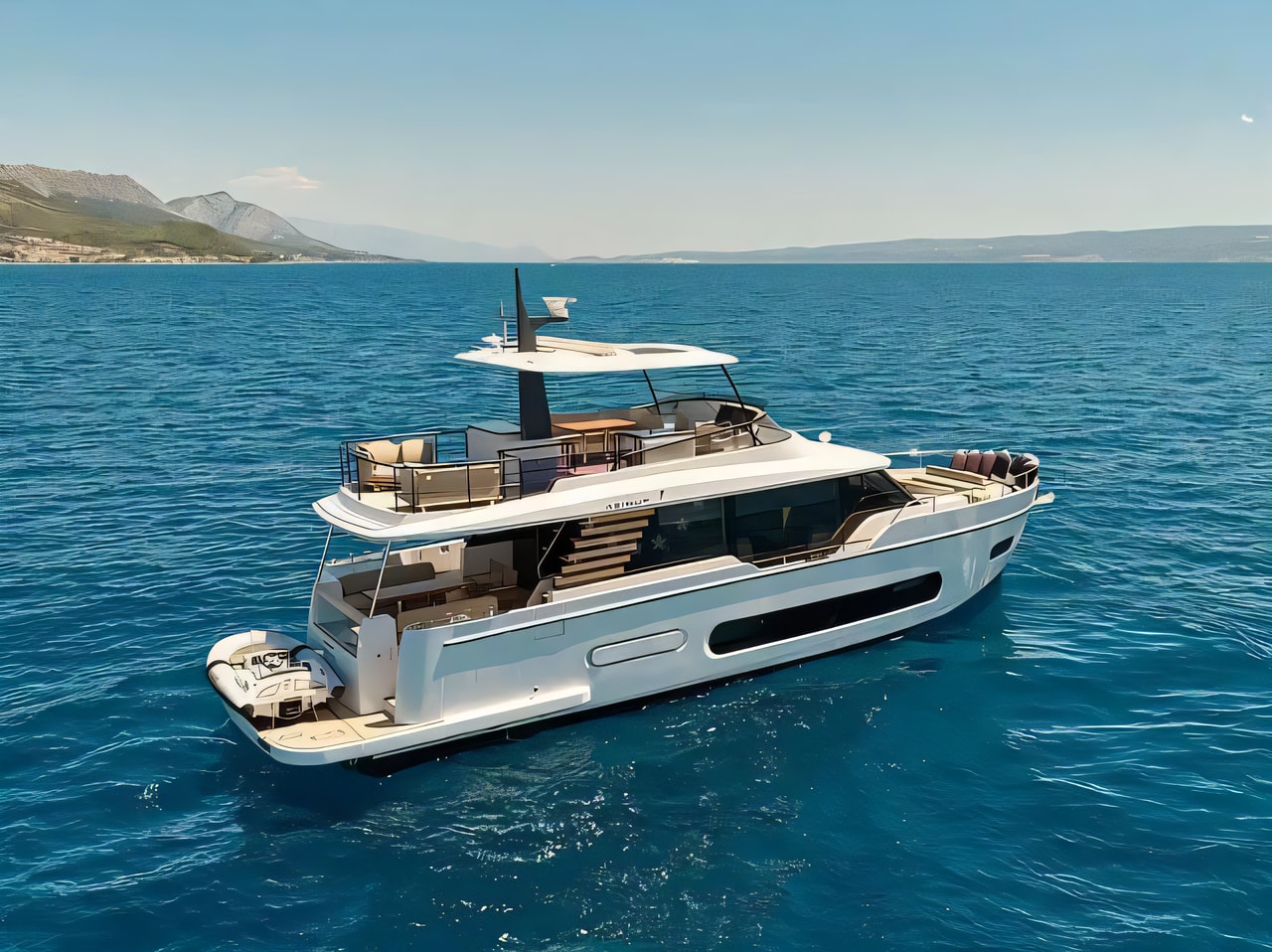 Exterior overview of Azimut Magellano 60 motoryacht for charter from Podstrana Marina Lav in the Split sailing area Croatia