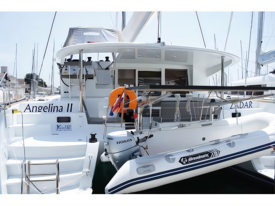 Exterior overview of Lagoon 400 S2 catamaran for charter from Sibenik Marina Mandalina in the Sibenik sailing area Croatia