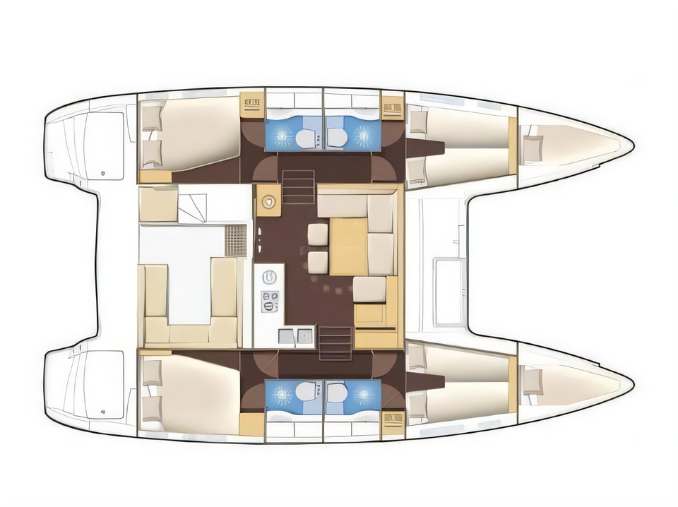 Layout of Lagoon 400 S2 catamaran with 6 cabins Croatia yacht charter