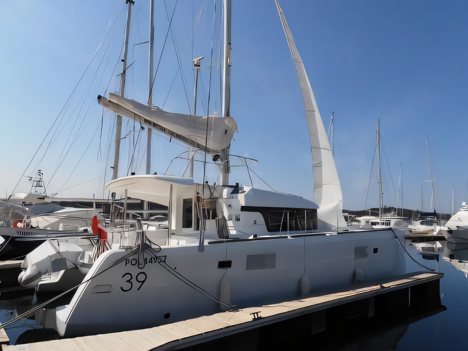 Exterior overview of Lagoon 39 catamaran for charter from Sibenik Marina Mandalina in the Sibenik sailing area Croatia