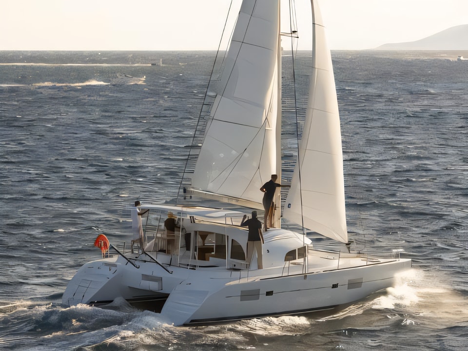 Exterior overview of Lagoon 380 catamaran for charter from Sibenik Marina Mandalina in the Sibenik sailing area Croatia