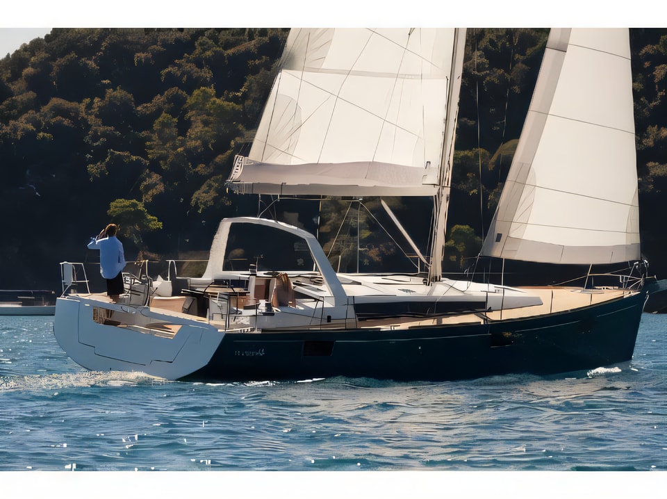 Exterior overview of Oceanis 48 sail boat for charter from Kastela Gomilica Marina in the Sibenik sailing area Croatia