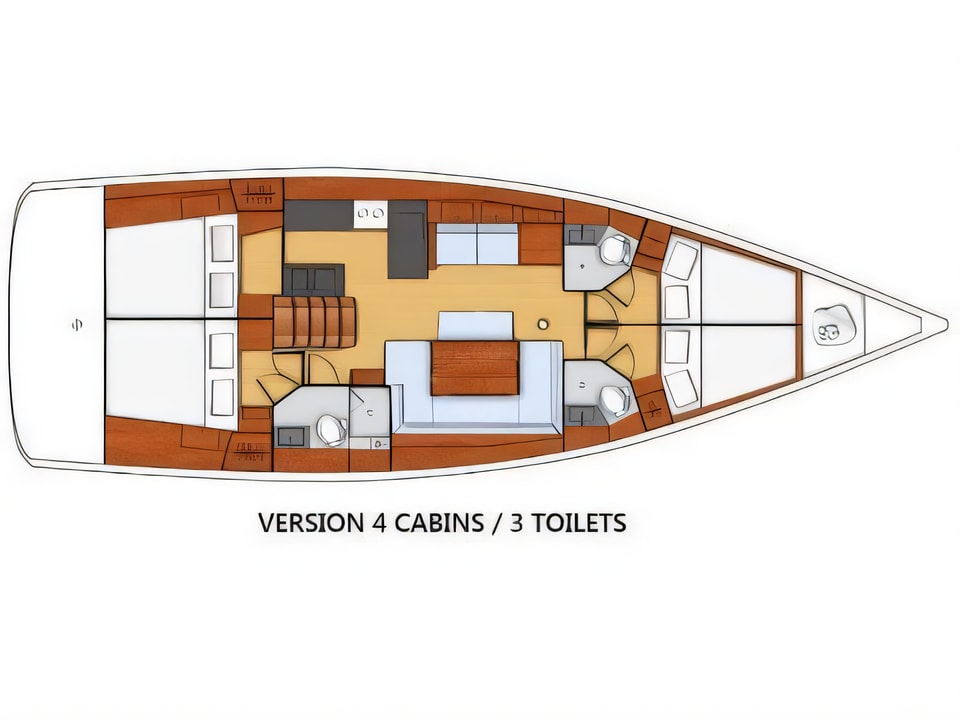 Layout of Oceanis 48 sail boat with 4 cabins Croatia yacht charter