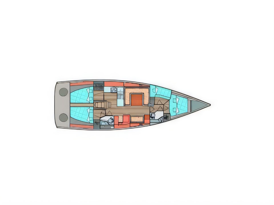 Layout of Elan 450 Performance sail boat with 4 cabins Croatia yacht charter