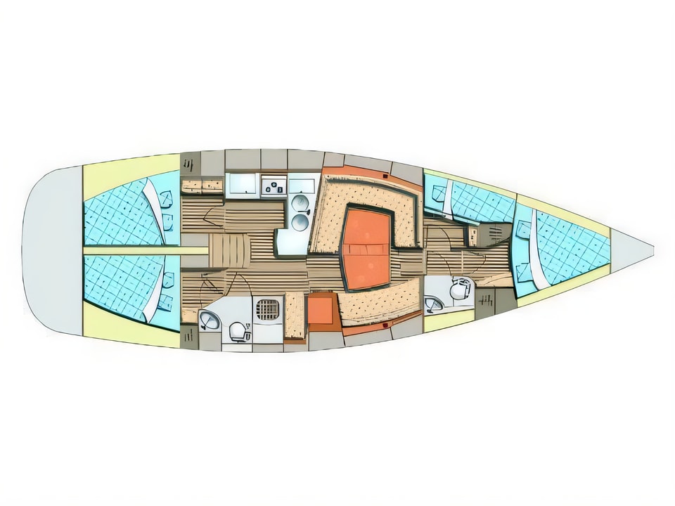 Layout of Elan 45 Impression sail boat with 4 cabins Croatia yacht charter