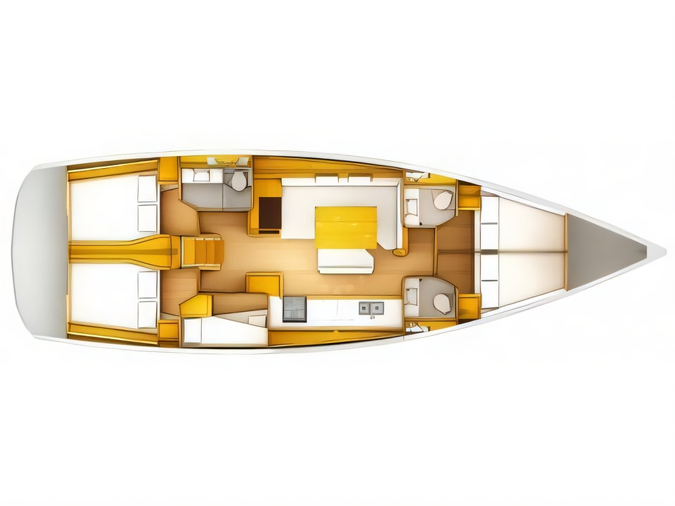 Layout of Sun Odyssey 519 sail boat with 6 cabins Croatia yacht charter